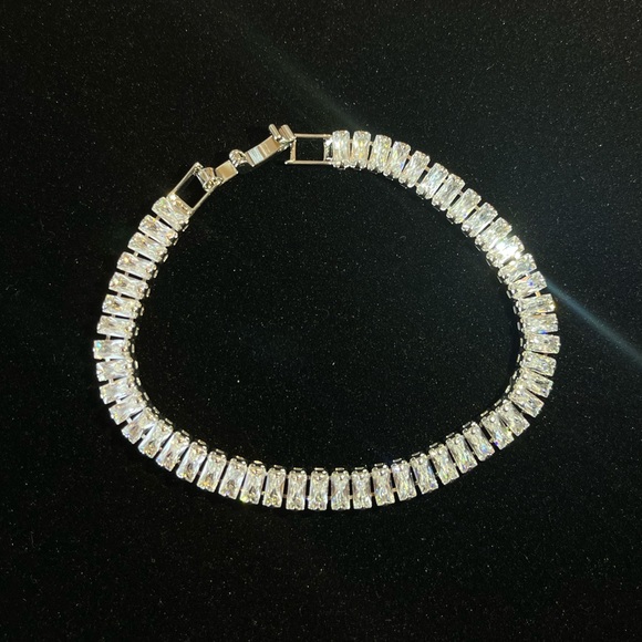 Rectangular Baguette Diamond CZ Tennis Bracelet 110 - Picture 5 of 7